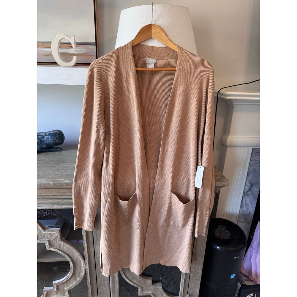 NWT Chico’s Ribbed Cardigan Sweater in Brown Size 2‎ / Medium